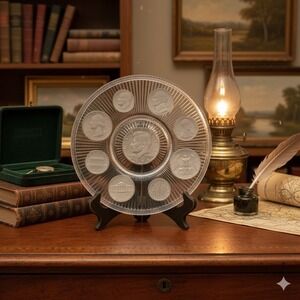 1964 Series collectible plate Crystal Coins Imperial Glass Corp frosted & clear